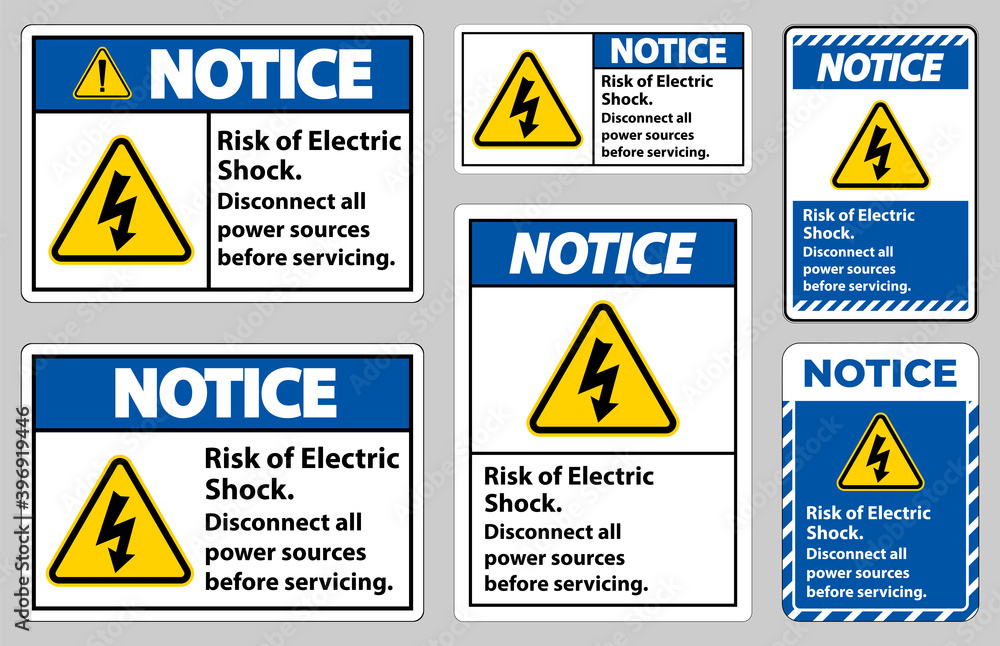 Notice Risk of electric shock Symbol Sign Isolate on White Background Notice Risk of electric shock Symbol Sign Isolate on White Background