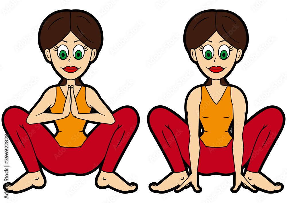 Yoga asana set crow pose variations / Illustration cartoon girl doing kakasana variations Yoga asana set crow pose variations / Illustration cartoon girl doing kakasana variations
