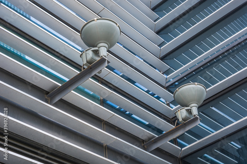 Modern business building exterior and spotlights