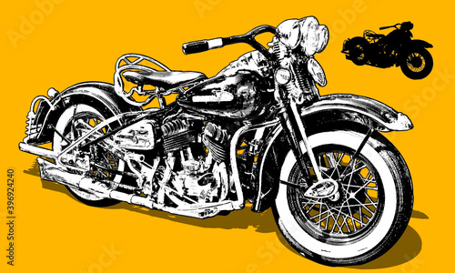 classic motorcycle in woodcut style