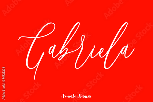 Gabriela-Female Name Handwriting Text On Red Background photo