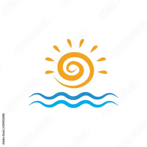 Water Wave and sun  symbol and icon of summer Template vector
