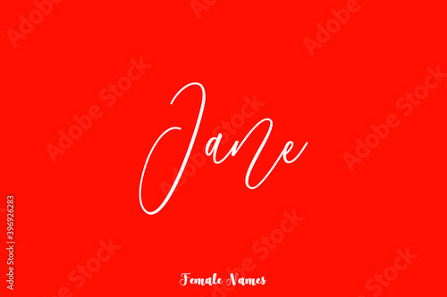 Jane-Female Name Cursive Typography Phrase On Red Background