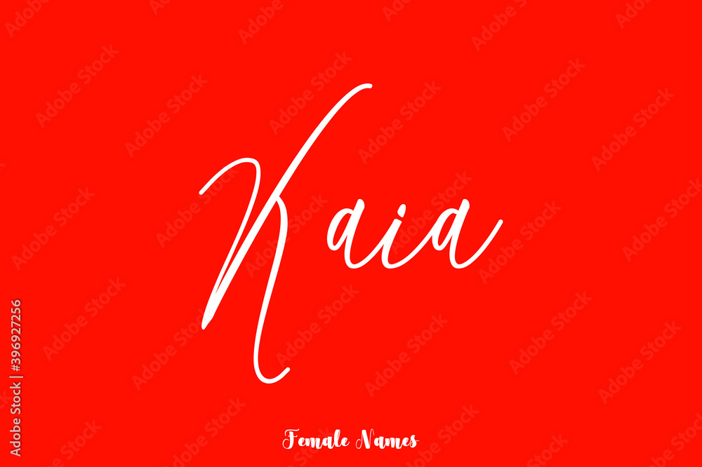 Kaia-Female Name Cursive Handwritten Text On Red Background Kaia-Female Name Cursive Handwritten Text On Red Background