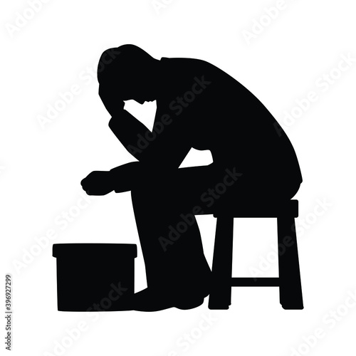 Sad unemployed business man silhouette vector on white
