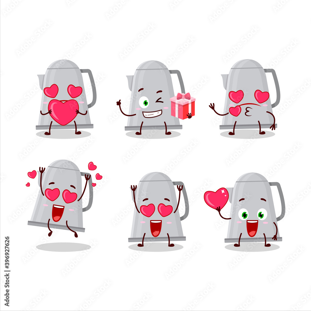 Electric kettle cartoon character with love cute emoticon Electric kettle cartoon character with love cute emoticon