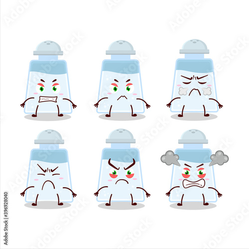 Salt shaker cartoon character with various angry expressions