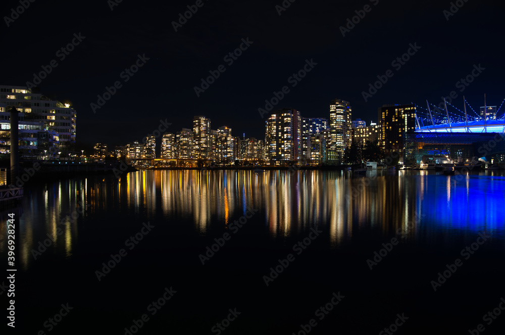 Naklejka premium A picture of False Creek at night. Vancouver BC Canada 