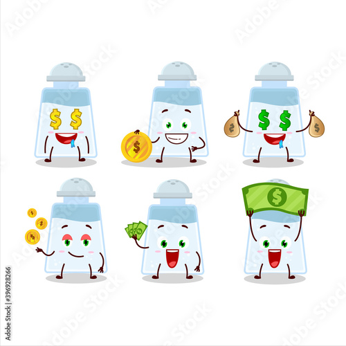 Salt shaker cartoon character with cute emoticon bring money