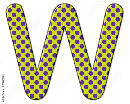 w letter logo, Alphabet Green Purple Polka Dots Abc, 3d illustration 