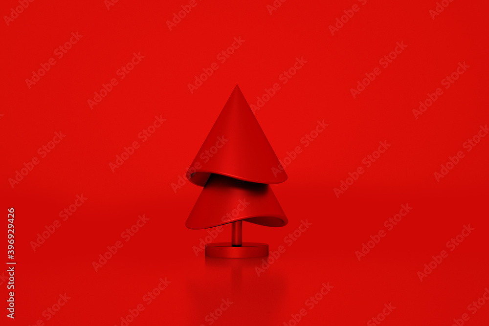 Abstract red Christmas tree on the red backgrounds. 3D rendering Abstract red Christmas tree on the red backgrounds. 3D rendering