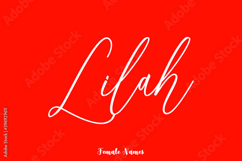 Lilah-Female Name Brush Calligraphy White Color Text On Red Background photo