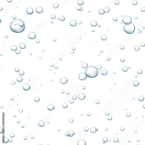 Blue fizzy bubbles. Sparkles underwater stream in water, sea, aquarium. Fizzy pop and effervescent drink. Abstract fresh soda bubbles. Vector illustration.