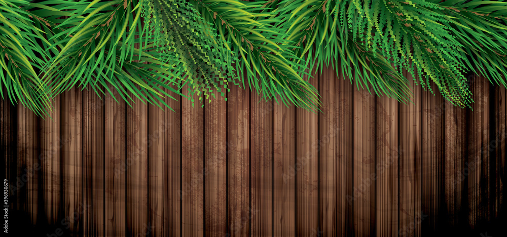 Fir Branches on Wooden Background. Pine Sprigs on Above. Christmas and New Year Decoration. Fir Branches on Wooden Background. Pine Sprigs on Above. Christmas and New Year Decoration.