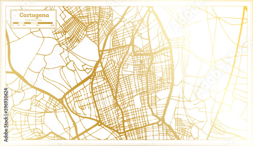 Cartagena Spain City Map in Retro Style in Golden Color. Outline Map.
