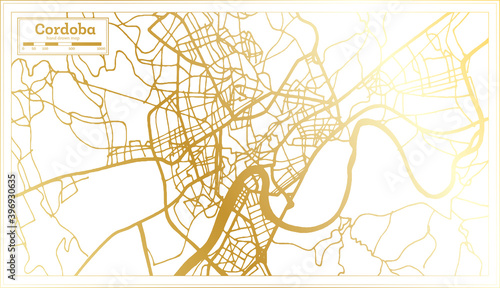 Cordoba Spain City Map in Retro Style in Golden Color. Outline Map.