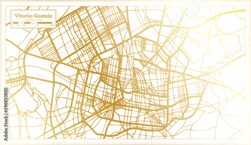Vitoria Gasteiz Spain City Map in Retro Style in Golden Color. Outline Map.