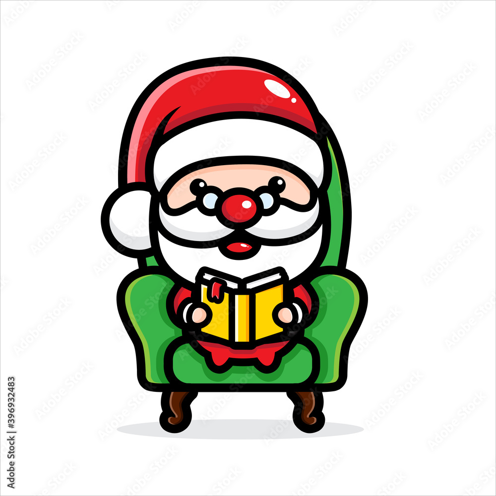 cute santa claus character sitting on a chair reading a book cute santa claus character sitting on a chair reading a book