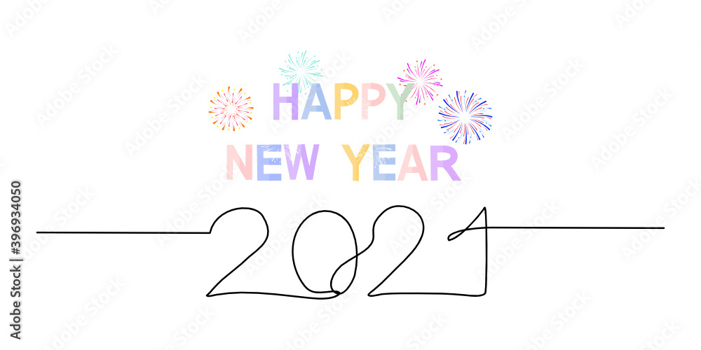 Happy New Year 2021 Calligraphy Vector Text With Colorful fireworks on white background. Happy New Year 2021 Calligraphy Vector Text With Colorful fireworks on white background.