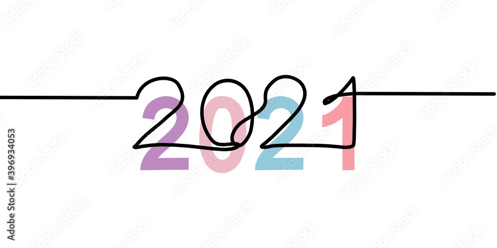 Continuous line of Happy New Year 2021 on white background. Continuous line of Happy New Year 2021 on white background.