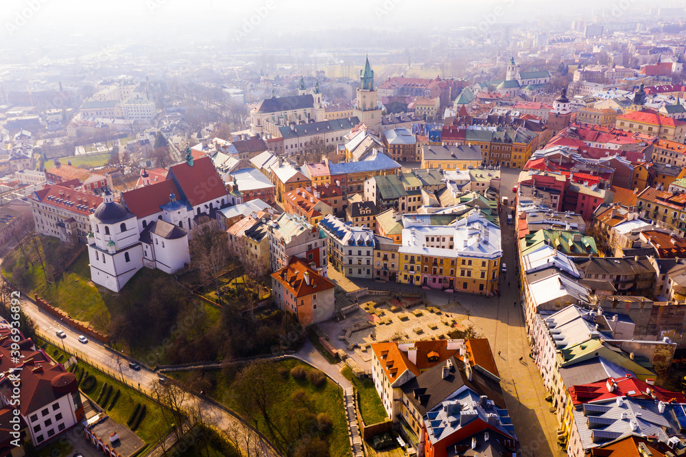 Panoramic view from the drone on the city Lublin. Poland