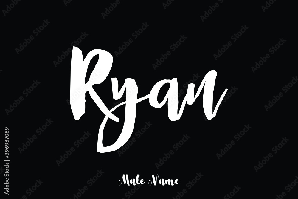 Ryan -Male Name Cursive Calligraphy White Color Text on Black ...
