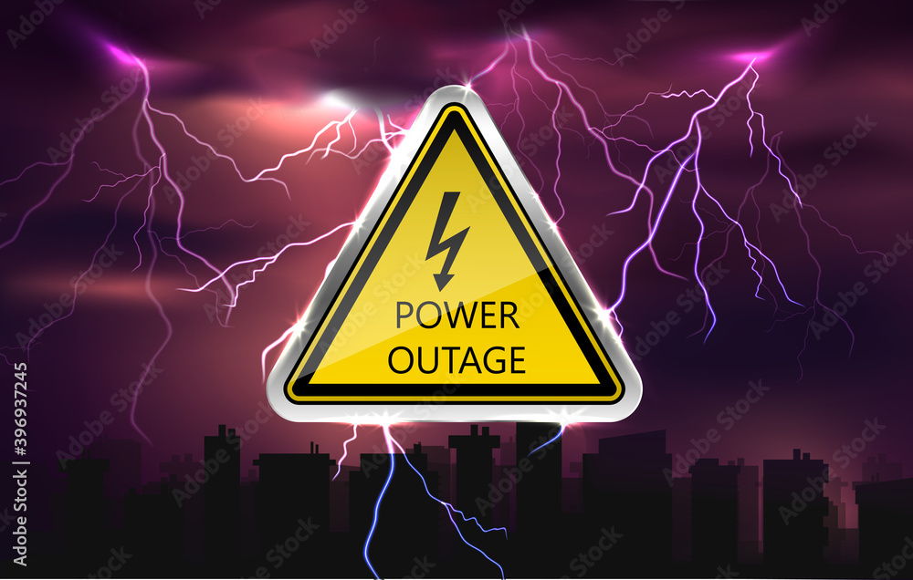 Outage Map Vector Vector power outage background with warning sign and dars city ...