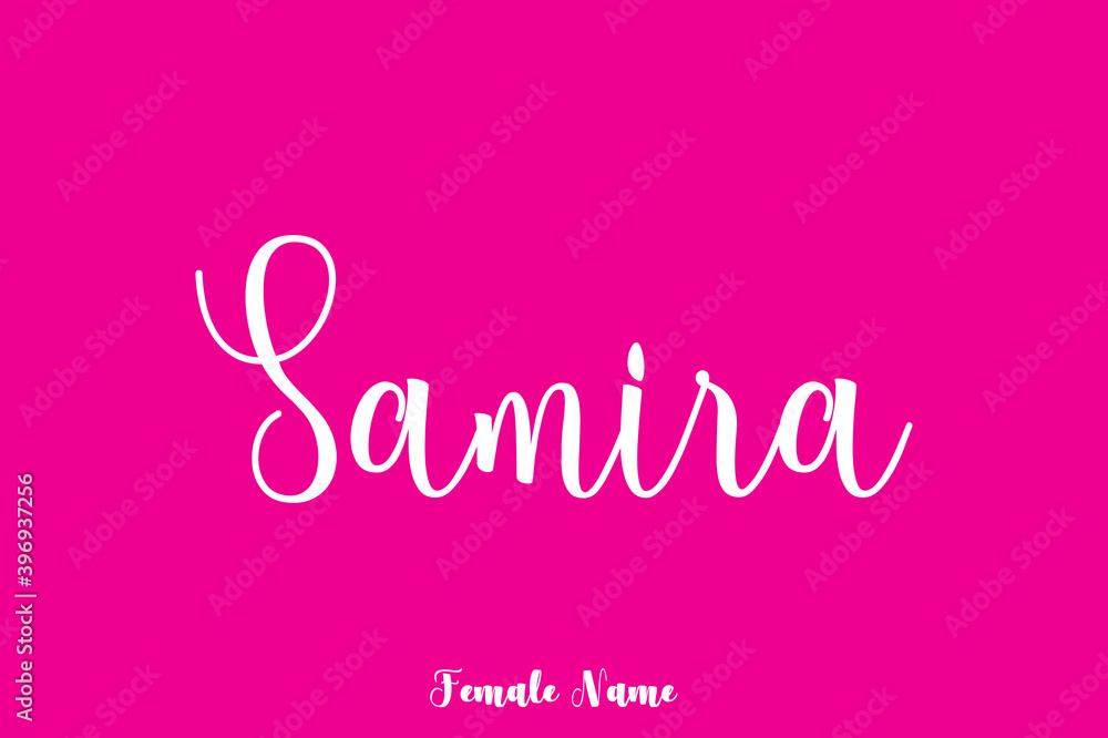 Samira -Female Name Brush Calligraphy White Color Text On Pink Background