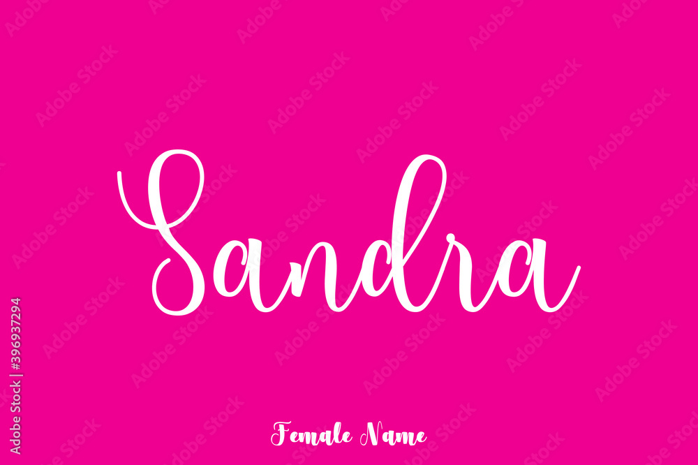 Sandra -Female Name Brush Calligraphy White Color Text On Pink Background