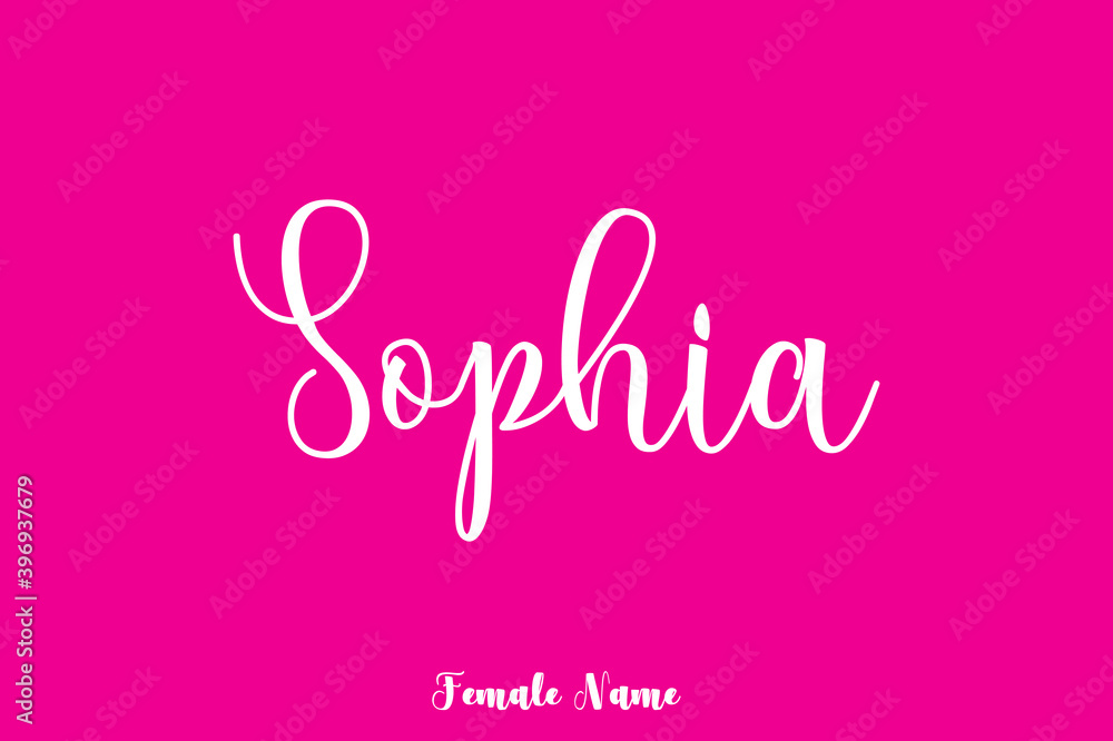 Sophia -Female Name Brush Calligraphy White Color Text On Pink Background