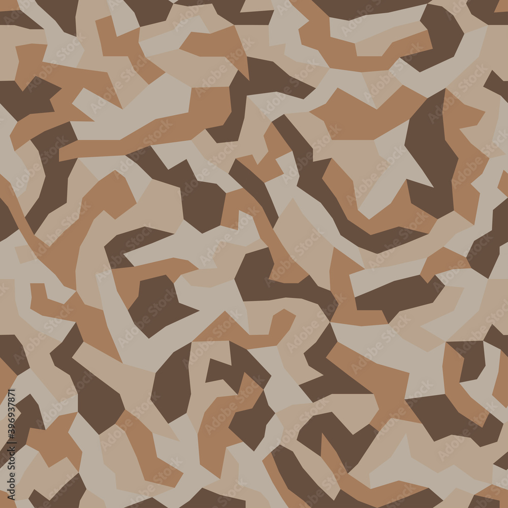 Naklejka premium Geometric brown camouflage, military texture, seamless camo pattern. Desert color . Vector