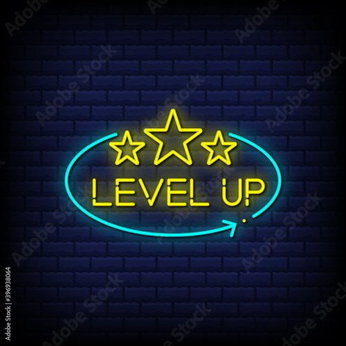 Level up neon signs style text with starts