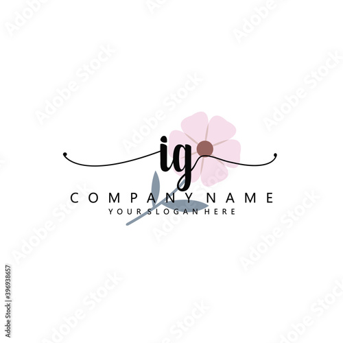 IG Initial handwriting logo template vector 