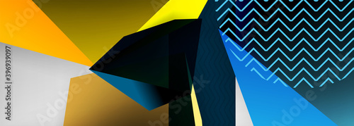 Low poly 3d geometric shapes, minimal abstract background. Vector illustrations for covers, banners, flyers and posters and other