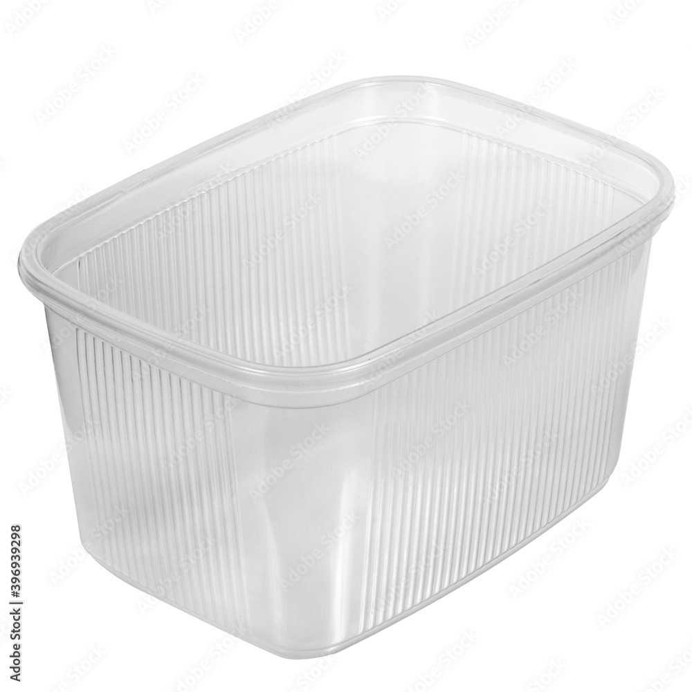 Reusable plastic transparent box for takeaway food, picnic, salad for shop isolated on white Reusable plastic transparent box for takeaway food, picnic, salad for shop isolated on white