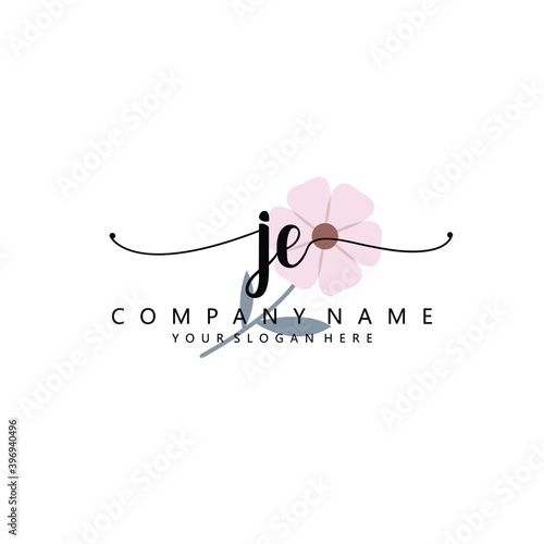JE Initial handwriting logo template vector 