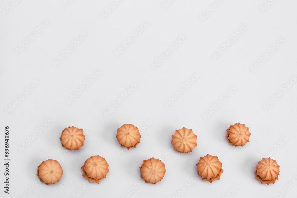 Cookies on white background, top view, copy space. High quality photo Cookies on white background, top view, copy space. High quality photo