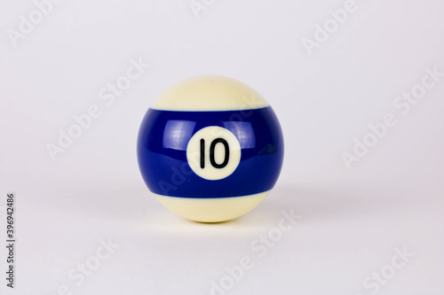 Shiny blue white ball number 10 for billiard isolated on white background