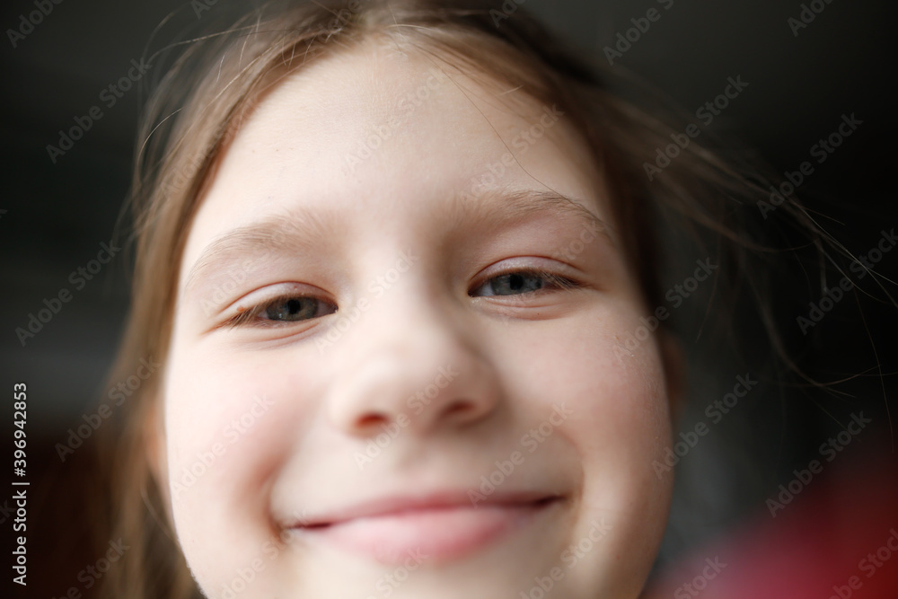 Caucasian little girl child happy selfie close up Caucasian little girl child happy selfie close up
