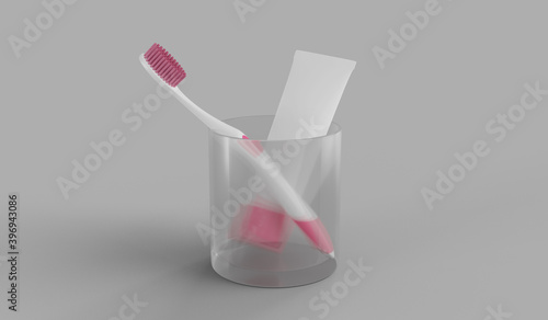 Toothpaste tube and box in glass packet mockup 3d render for product design.
