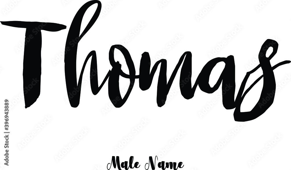 Thomas -Male Name Cursive Calligraphy Black Color Text on White ...