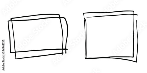 Vector isolated hand drawn rectangular frame, square form for decorative design. Black line art on white background.