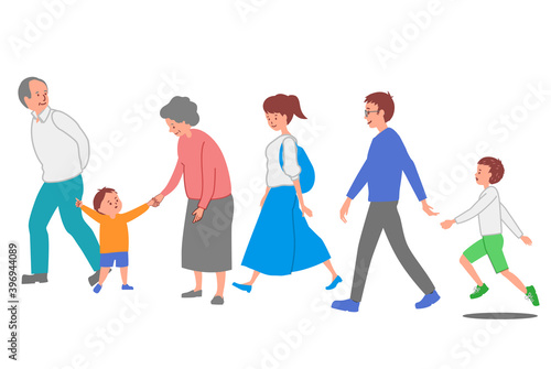 家族でショッピングセンターやイベント・フェアに出かけるイラストのセット