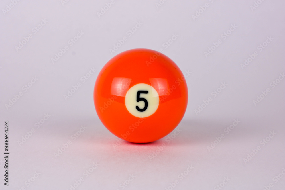 Shiny orange ball number 5 for billiard isolated on white background Shiny orange ball number 5 for billiard isolated on white background