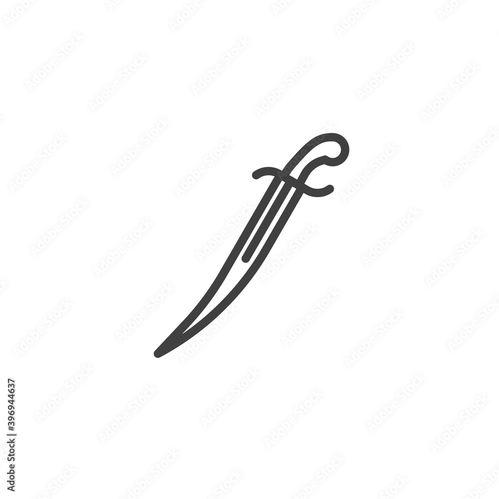 Ancient saber line icon. linear style sign for mobile concept and web design. Pirate sword outline vector icon. Symbol, logo illustration. Vector graphics Ancient saber line icon. linear style sign for mobile concept and web design. Pirate sword outline vector icon. Symbol, logo illustration. Vector graphics