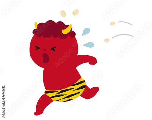 豆まき　逃げる赤鬼　節分