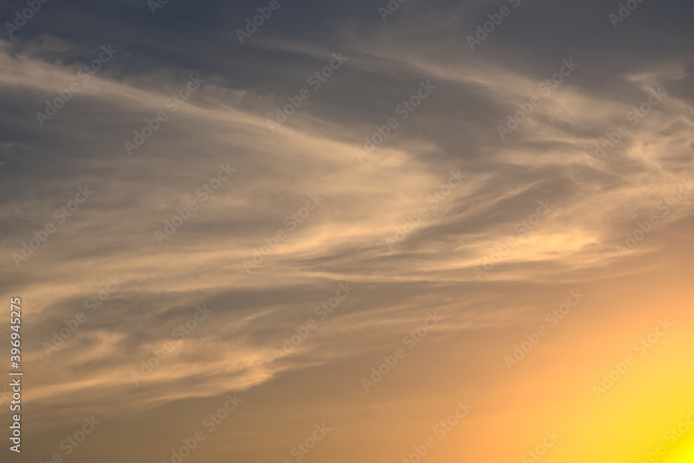 orange sunset, clouds, wind