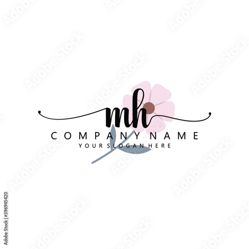 MH Initial handwriting logo template vector 