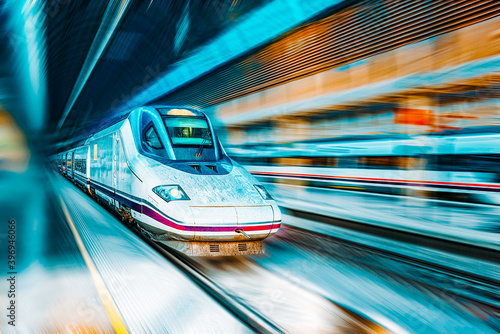 Modern hi-speed passenger train, in  movement (motion). photo