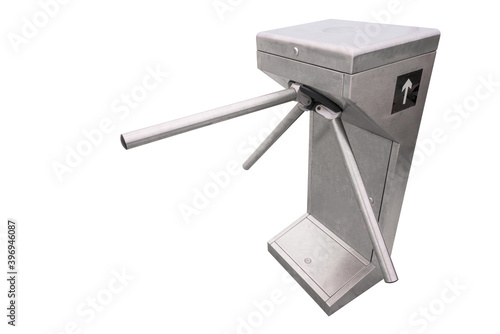 Turnstile gate for way exit or entrance on isolated white